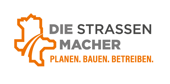 Schriftzug von "Die Straßenmacher" und dazugehörige abstrakte Karte von Sachsen-Anhalt.