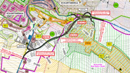 Lageplan der Vorzugsvariante der Verlegung der b87 bei Eckartsberga