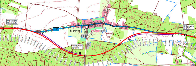 Auszug Übersichtslageplan B 190n, Bereich Leppin
