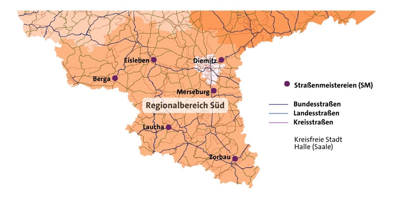 Übersichtskarte der Straßenmeistereien des Regionalbereiches Süd