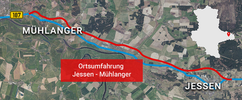 Skizze eines möglichen Verlaufs der Ortsumgehung Jessen-Mühlanger