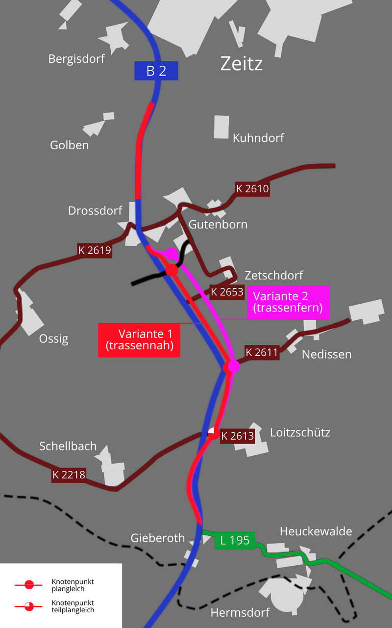 Geplanter Verlauf der B 2: Um- und Ausbau von Giebelroth bis OU Zeitz