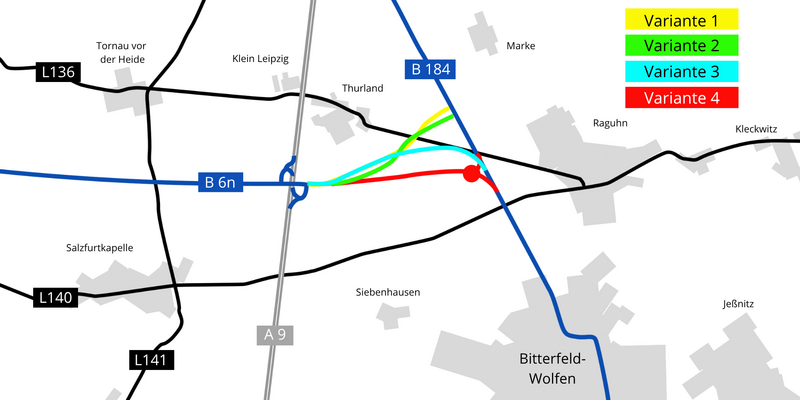 Verlaufsskizze B6n zwischen der Anschlussstelle Thurland und der B 184