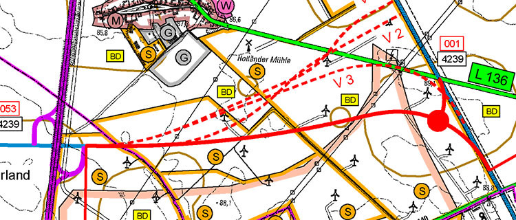 Kartenausschnitt Streckenverlauf der B 6n von der Anschlussstelle Thurland/A 9 bis zur Bundesstraße 184